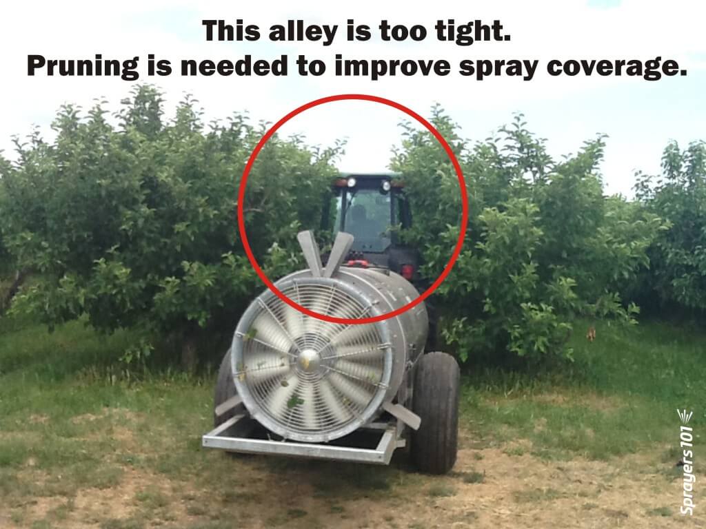If the canopy is brushing against the tractor, it may intercept spray before it expands fully. Essentially, it temporarily blocks nozzles.