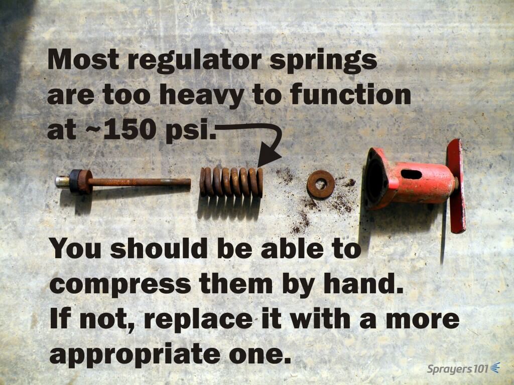 Valve springs and seats wear out, such as in this regulator assembly. Check yours each season.